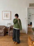 Honko check banding string wide cargo pants