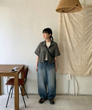 Ruiki Cut Washing Wide Denim Pants