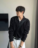 Cable long sleeve knit half zip up ver