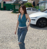 Glam Back Open Shirring Halterneck Sleeveless