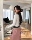 Mude V-Neck Slim Ribbed Knit Cardigan