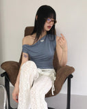 Charba Shirring Unbalanced One Shoulder Sleeveless T-shirt