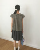 Darling round collar check ribbon blouse