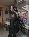 Seri glossy crack leather hoodie field jacket