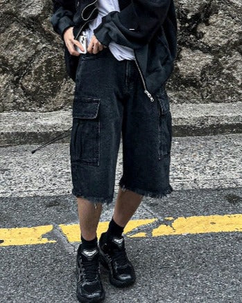 【COSYHARU】Cargo Bermuda Denim Half Pants cargo wide bermuda denim short pants - COSYHARU | 60