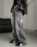 Grayish Vintage Damaged Denim Pants