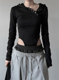 Cutout Bodysuit Unbalance Snap Hood