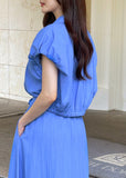 Decoline Puff Collar Short Zip-Up Jacket Banding Flare Skirt Set
