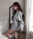 [wool30%] Woods Cable Two-Way Knit Hooded Zip-Up