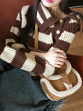 Lambo Stripe Unbalance Button Collar Long Sleeve Knit