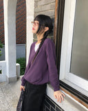 Er Button Layered V-Neck Long Sleeve Long Knit