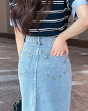 Bow Slit H-line Denim Skirt