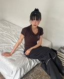 Hamyu Eyelet Rivet Printed Collar Short Sleeve T-Shirt