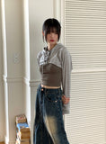 Lots Snap Button Waffle Layered Hood Bolero