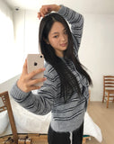 Minun Stripe Color Matching Knit Long Sleeve Cardigan