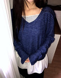 Sabine Stripe Color Matching V-Neck Long Sleeve Knit