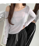 Print Lettering See-through Long Sleeve T-shirt