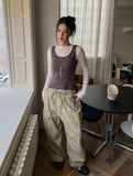 Titi wrinkle see-through layered long sleeves