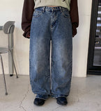 Length parachute washed denim pants