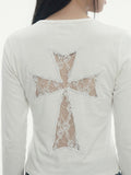 LACE BACK CROSS U-Neck Long Sleeve
