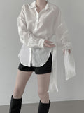 Sie Knot See-through Wrap Shirt Blouse