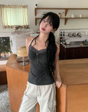 Pauline Shirred Lace Halter Sleeveless