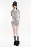 Cozy velour slim crop hood zip-up