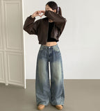 Curved Cut Wide Fit Denim Pants