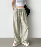 Rustling Color Matching Ice Wide Slacks Banding Pants