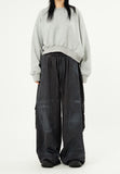 Oil washed back cargo wide banding pants