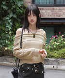 Shume Punching Openwork String Off-Shoulder Knit