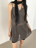 Hepple See-Through Slit Ribbon Adjustable Straps Layered Sleeveless Mini One Piece