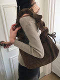 Miel Suede Shirring Ribbon Shoulder Bag