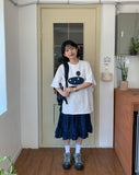 Buyan Dot Frill Denim Midi Skirt