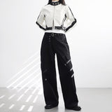 Peolan Glossy Color Matching Leather Jacket