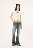Wrinkle washed crack bootcut denim pants