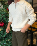 Cable pullover half zip-up knit
