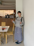 Dines banding check long skirt