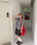 Mingo Check Shirring Short Sleeve Blouse