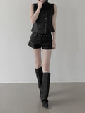 Noirine Button High-Neck Sleeveless Vest