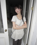 Juon Shirred Button Loose Fit Henley Neck Short Sleeve T-shirt