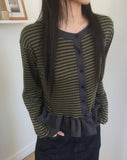 Peg Stripe Color Matching Frill Cardigan