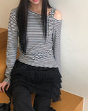 Wondeun Stripe One-Shoulder T-Shirt
