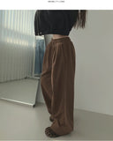 Corduroy Wool Pin Tuck Wide Banding Pants