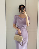 Mons Notch Drape Shirring Short Sleeve One Piece