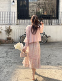 Atyu Pink Flower Shirring Chiffon One Piece