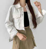 Vintage Washing Pocket Crop Denim Jacket