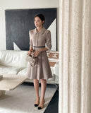Syubel Collar Flared One Piece (Belt set)