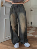 look side folding washing denim pants