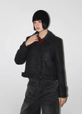 BELTED HIGH-NECK SHORT COAT